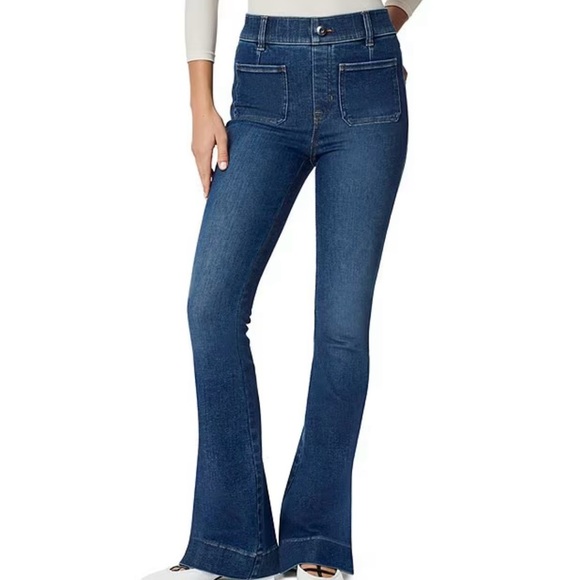 Spanx Size Large Flare Jeans With Patch Pockets in Authentic Blue - Picture 1 of 7